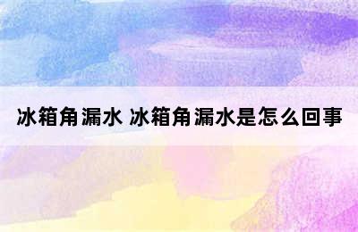 冰箱角漏水 冰箱角漏水是怎么回事